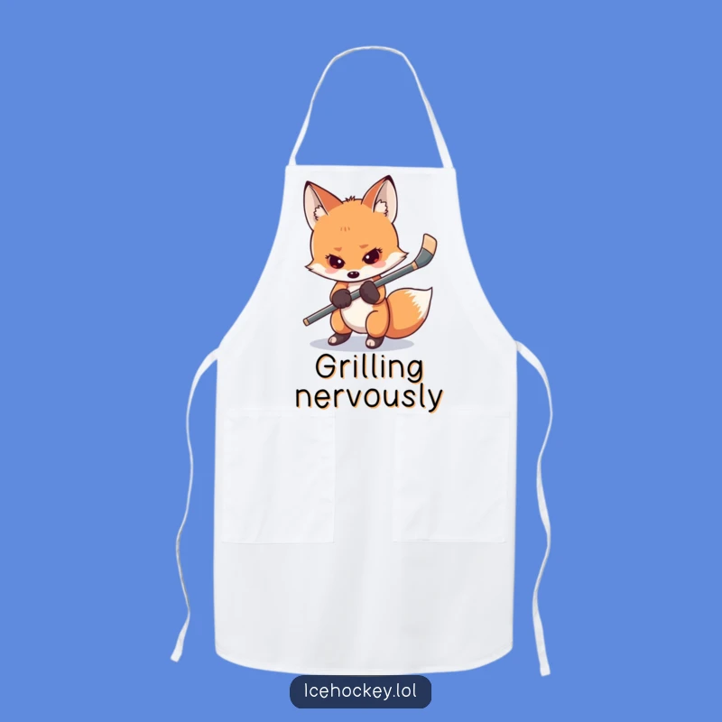Funny Shy Fox Hockey Apron - Kitchen Ice Time with Humor, Perfect Gift