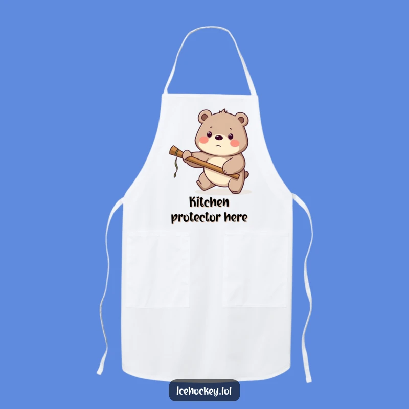 Funny Bear Hockey Apron: Chef's Goalie Bear Kitchenwear