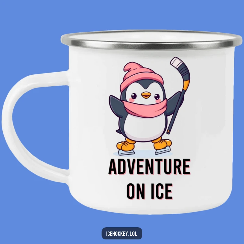 Funny Penguin Hockey Camping Mug: Adventure with a Happy Skater - Perfect Funny Gift