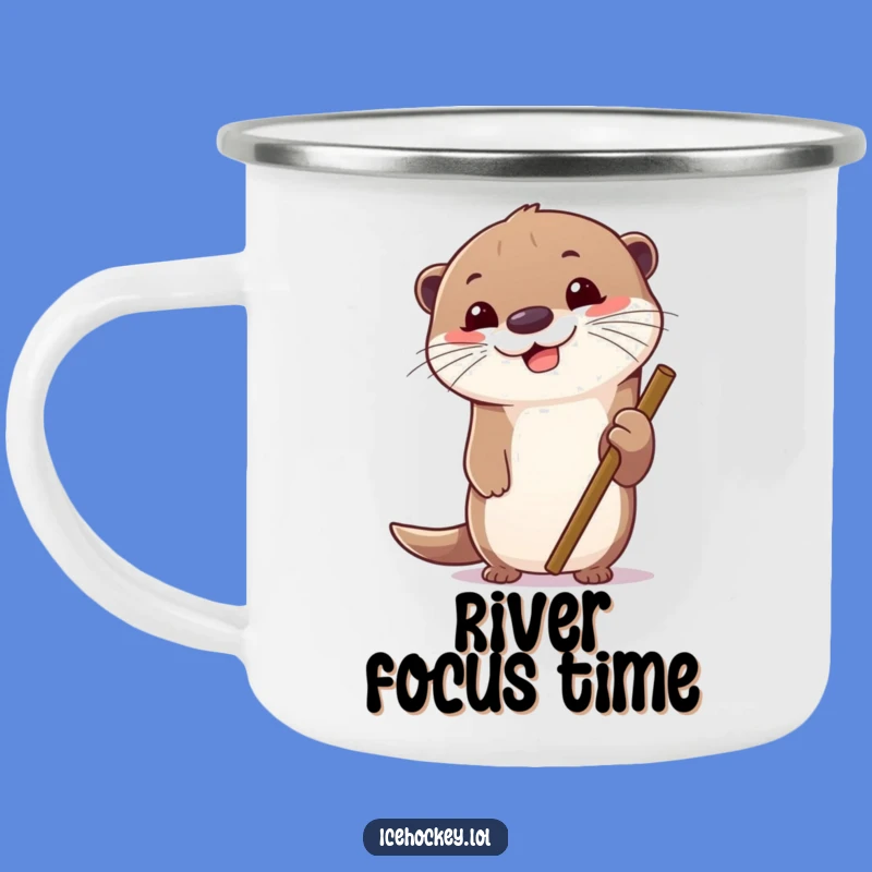 Adventure-Ready Funny Otter Ice Hockey Camping Mug: Your Focused Outdoor Companion.