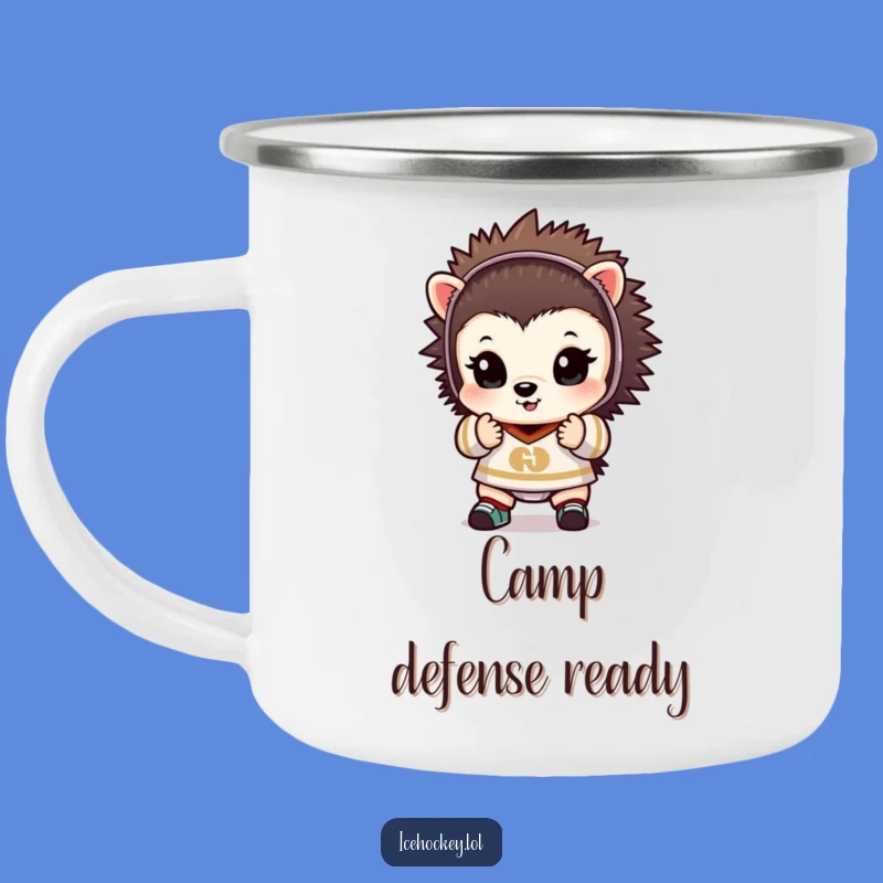 Funny Hedgehog Goalie Camping Mug: Durable Defender for Outdoor Adventures
