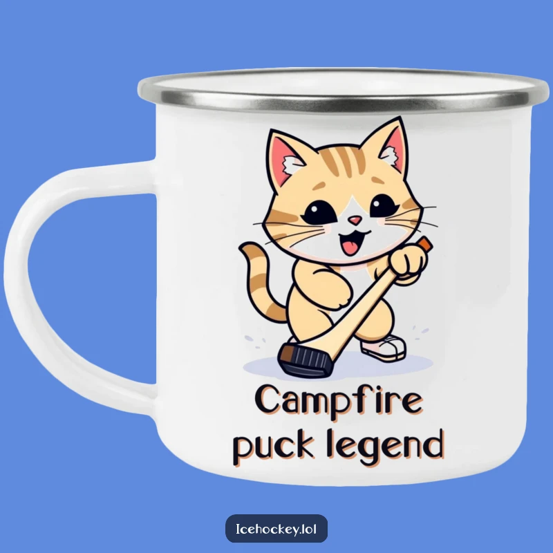 Funny Camping Mug: Proud Cat's Slap Shot for Outdoor Hockey Fun