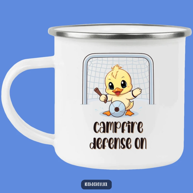 Funny Duck Goalie Camping Mug, Wide-Eyed Outdoor Adventure Gift
