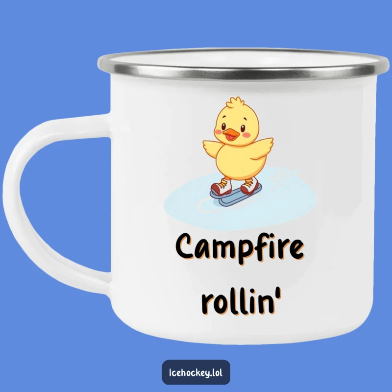 Funny Duckling Camping Mug: Cheerful Roller Skater Sliding for Outdoor Fun