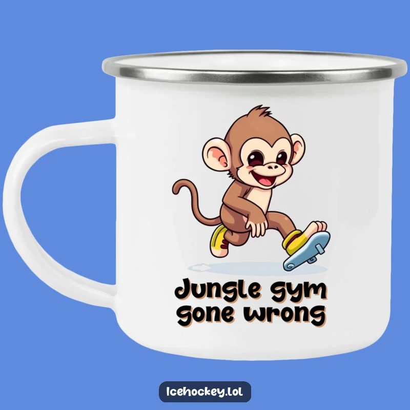 Adventure-Ready Funny Monkey Ice Skating Camping Mug: Your Hilarious Prankster Companion.