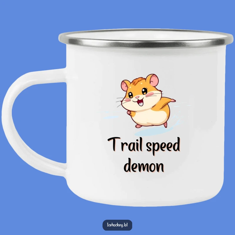 Funny Hamster Ice Camping Mug: Outdoor Speed with Smiling Racer