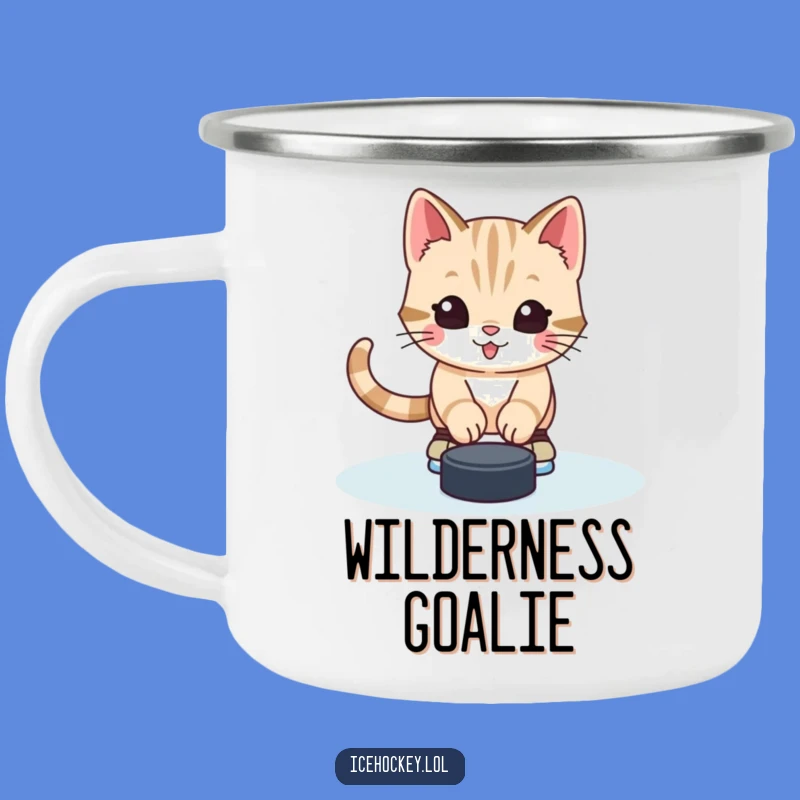 Funny Kitten Hockey Camping Mug: Alert Goalie - Outdoor Funny Gift