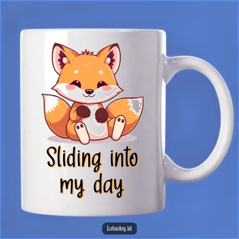 Funny Fox Hockey Mug - Playful Sliding Animal Coffee Cup, Perfect Funny Gift