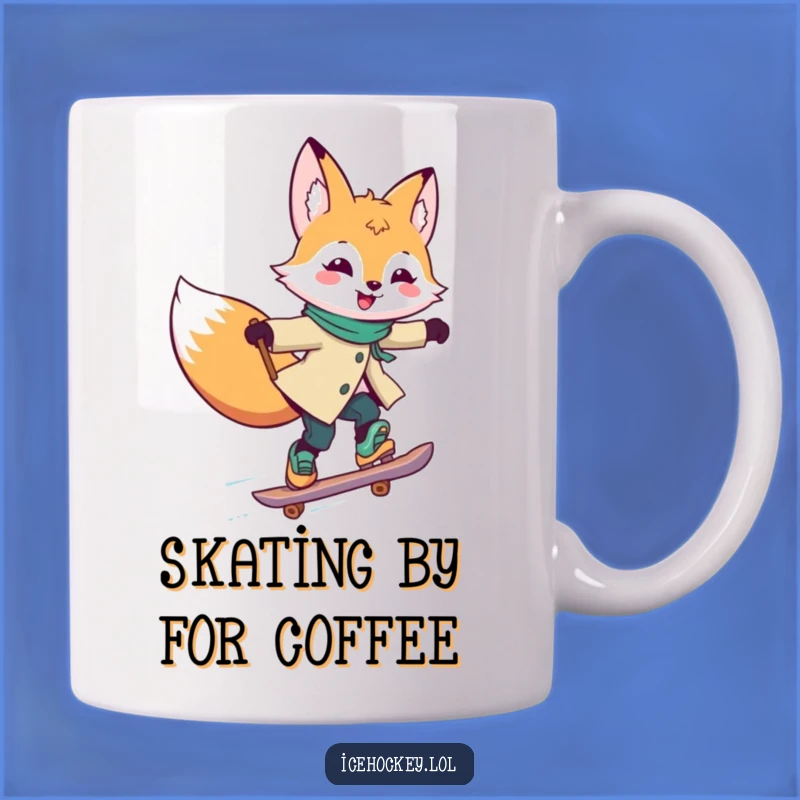 Funny Fox Skating Mug: Joyful Fox Gliding Fast, Perfect Funny Gift