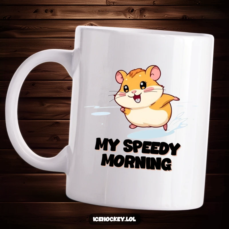 Funny Hamster Ice Skating Mug: A smiling hamster races incredibly fast across the ice, bringing a dose of joyful humor.