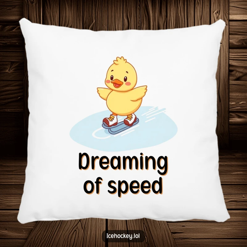 Funny Duckling Pillow: Cheerful duckling sliding on roller skates across ice, bringing comfort and a touch of humorous fun.