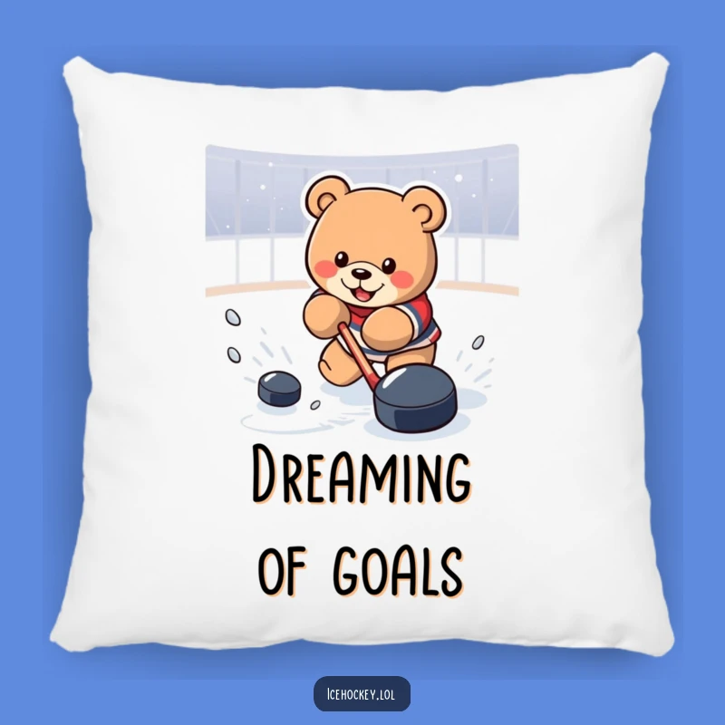 Funny Hockey Bear Pillow: Soft Determined Bear Shooting Puck, Cozy Funny Gift