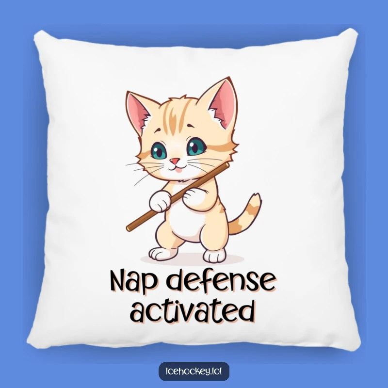Funny Kitten Hockey Pillow: Wobbly Blocker Defends Goal, Comfy Humor Gift