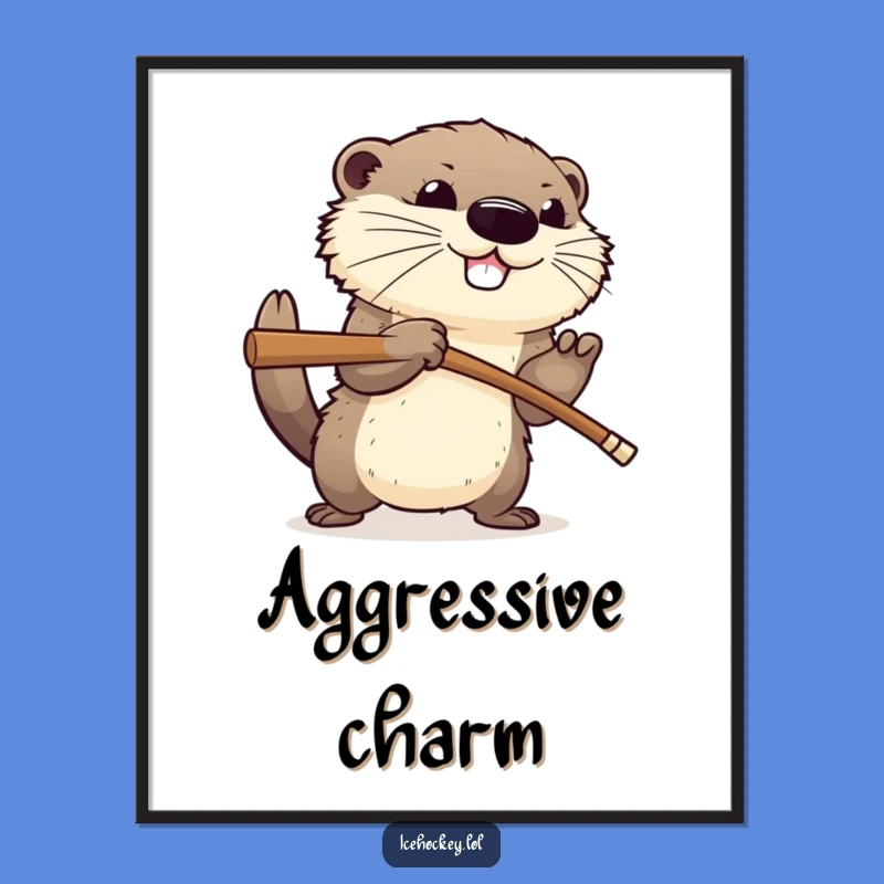 Funny Hockey Otter Digital Art: Aggressive Animal Print Gift