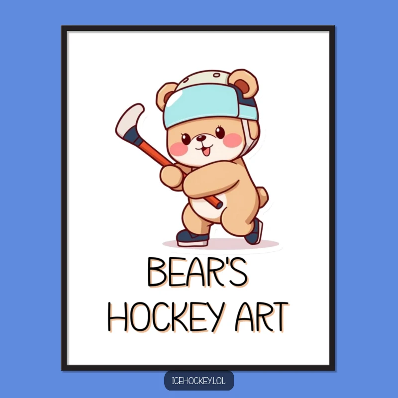 Funny Bear Hockey Digital Art: Cheerful Bear Swinging Print Gift!