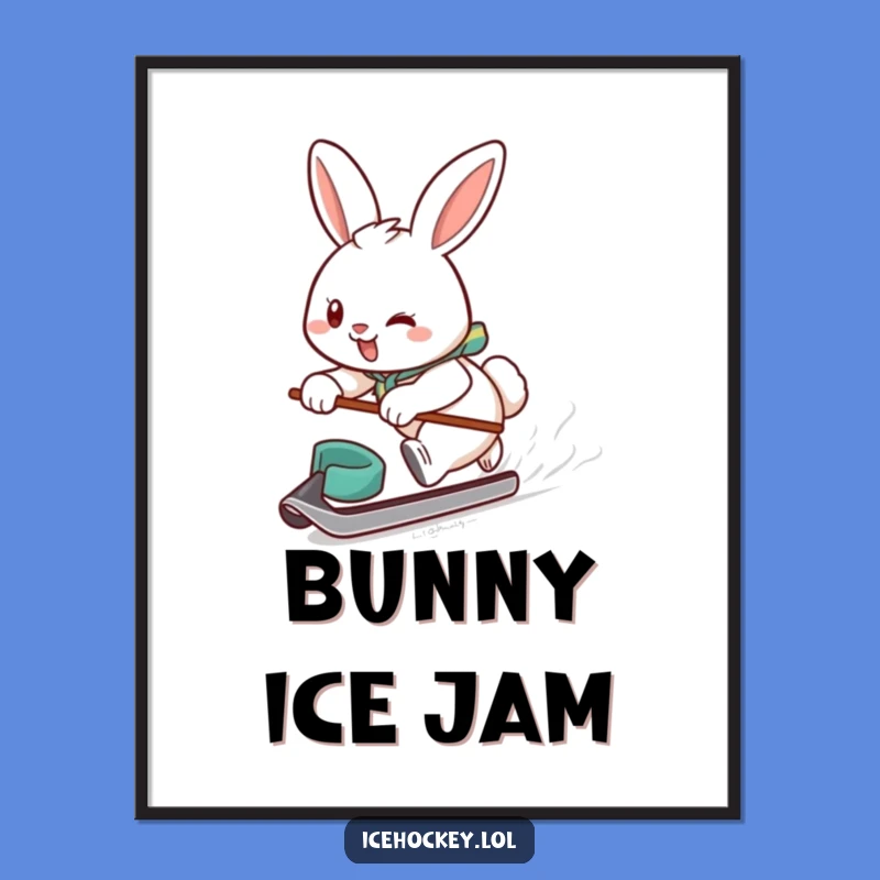 Funny Bunny Hockey Digital Art - Determined Glider Print Gift