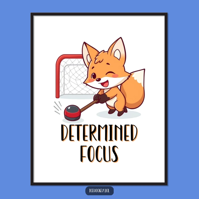 Funny Fox Hockey Digital Art: Determined Shot - Instant Download - Great Funny Gift