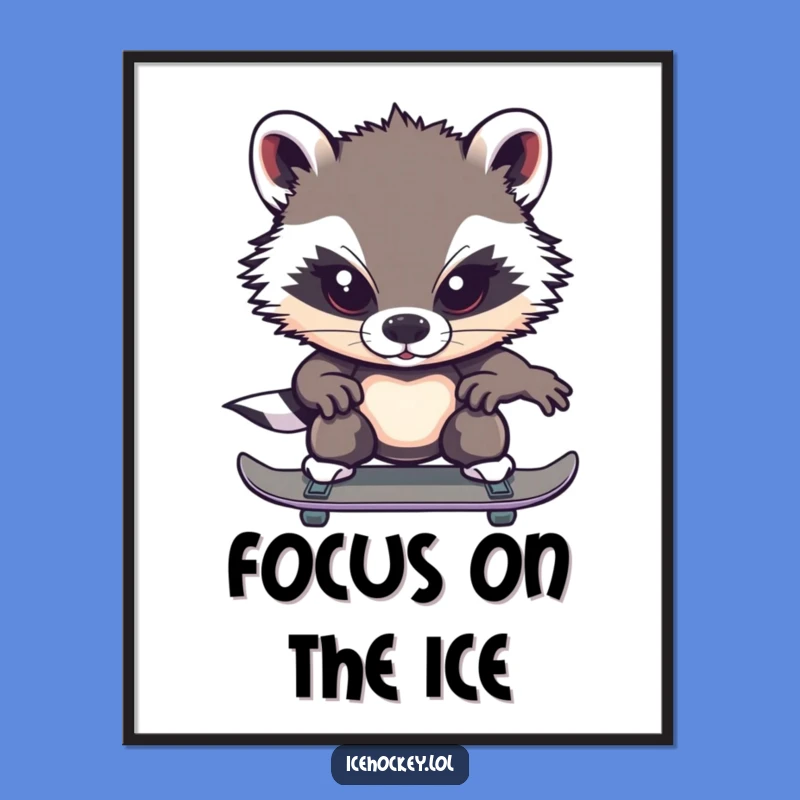Funny Badger Ice Skating Digital Art: Intense Focus Print