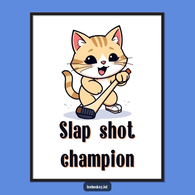 Funny Digital Art: Proud Cat's Slap Shot for Instant Hockey Decor