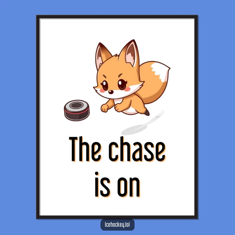 Funny Fox Hockey Digital Art: Playful Fox Skates Fast - Instant Funny Gift for Walls