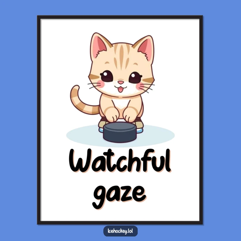 Funny Kitten Hockey Digital Art: Alert Goalie - Instant Download - Perfect Funny Gift