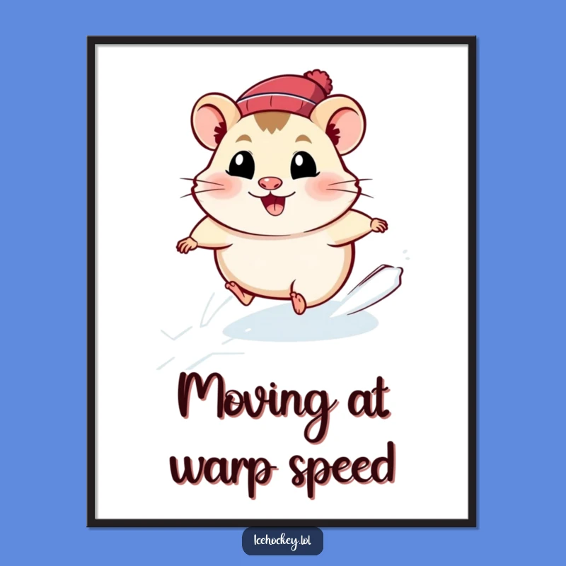Funny Hamster Ice Skating Digital Art: Speed & Smiles Print