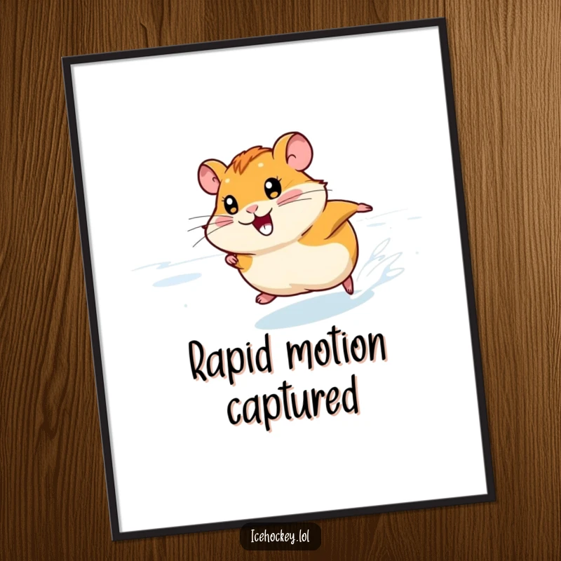 Funny Hamster Ice Digital Art Print: A smiling hamster races fast across the ice, creating a humorous and energetic piece of art.