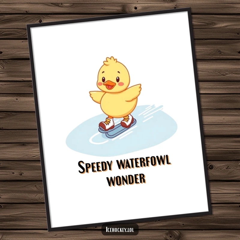 Funny Duckling Digital Art Print: Cheerful duckling gliding smoothly on roller skates across ice, full of playful energy and speed.