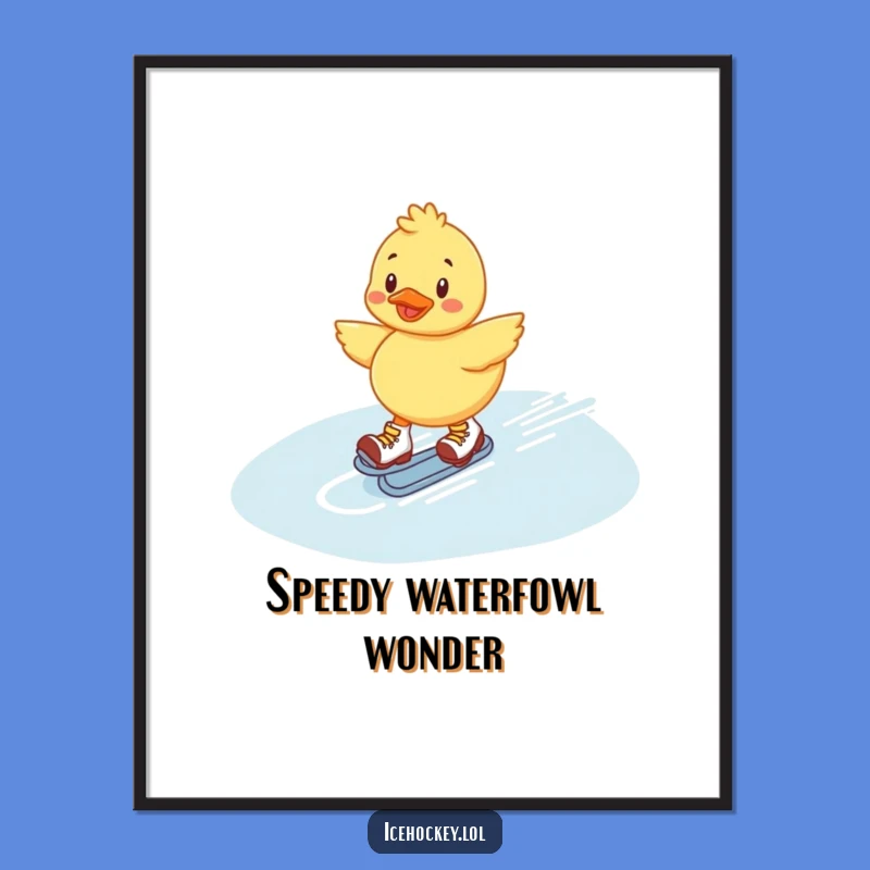 Funny Duckling Digital Print: Cheerful Roller Skater's Ice Sliding Art