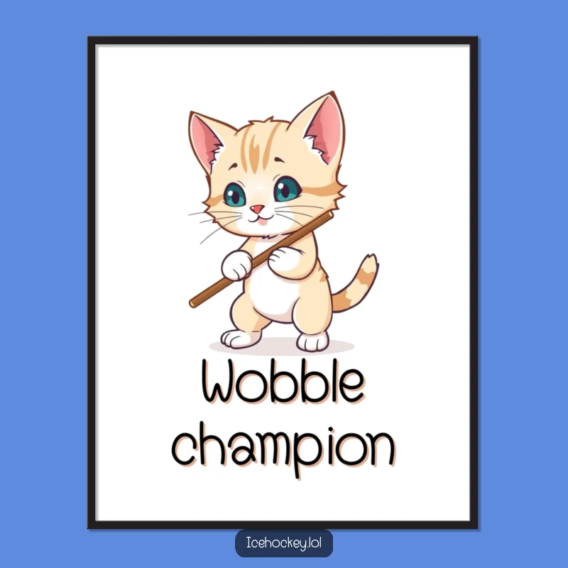 Funny Kitten Hockey Digital Print: Wobbly Blocker Defends Goal, Instant Humor Gift