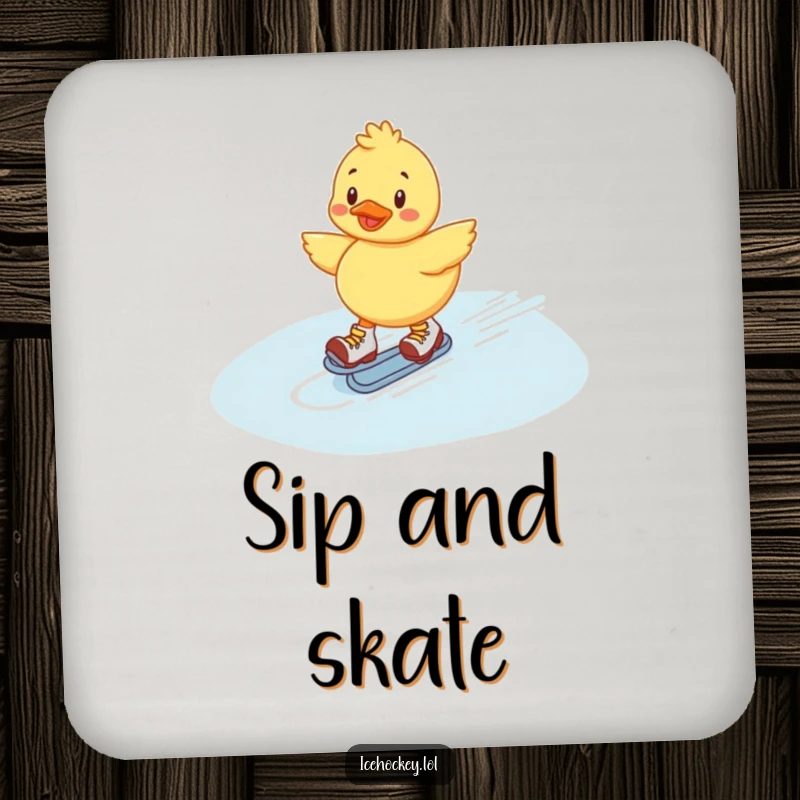 Funny Duckling Coaster: Cheerful duckling sliding on roller skates across ice, bringing humor and charm to any table surface.
