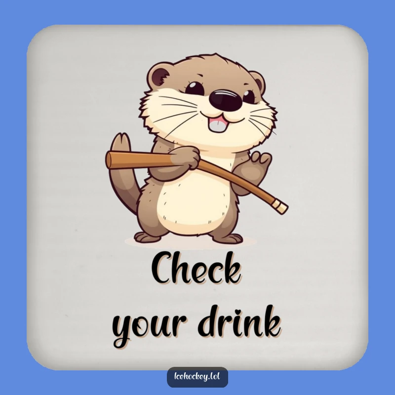 Funny Hockey Otter Coaster: Aggressive Animal Drink Protector Gift