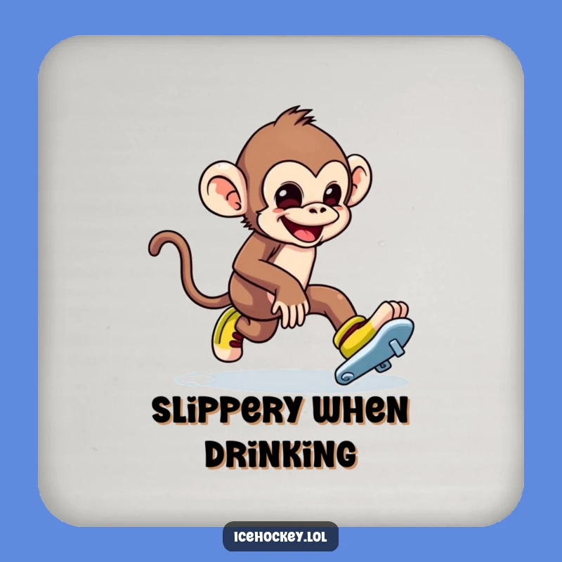 Funny Monkey Ice Skating Drink Coaster: Sip with a Smile and a Stumble.