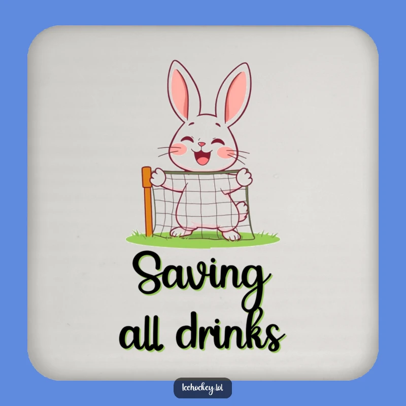 Funny Rabbit Goalie Coaster: Cheerful Defender Gift for Any Fan