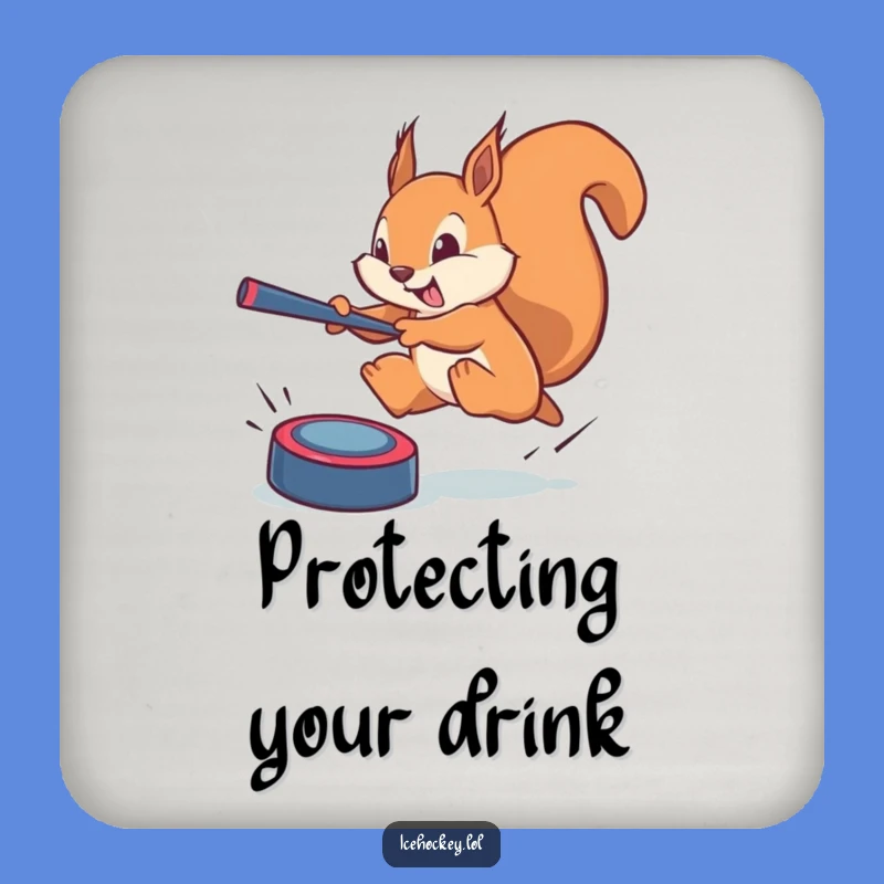 Funny Squirrel Hockey Coaster: Protect Surfaces with Goalie Style!