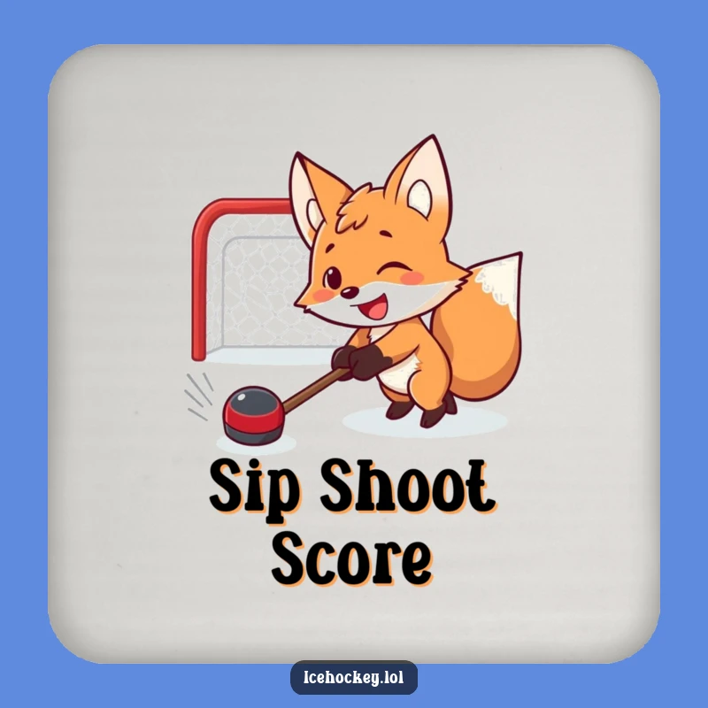 Funny Fox Hockey Coaster: Determined Shot - Protect Surfaces - Hilarious Funny Gift