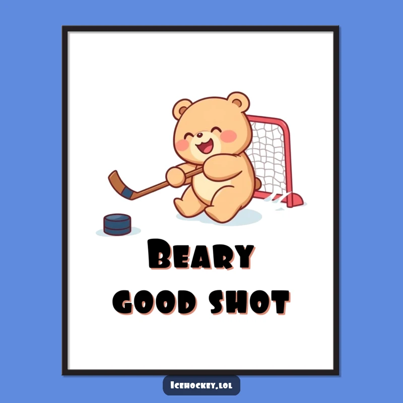 Funny Bear Cub Hockey Poster: Joyful Sports Wall Art Gift