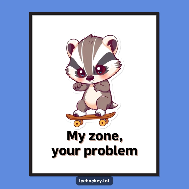 Funny Badger Skating Poster: Intense Focus Wall Art Gift