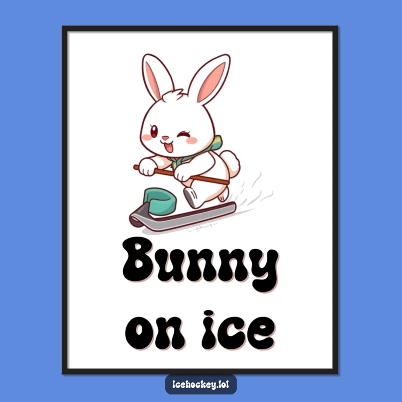 Funny Bunny Hockey Poster - Determined Glider Art Print Gift
