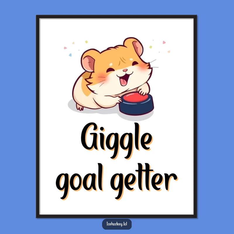 Funny Hamster Hockey Poster: Giggling Rodent Slides for Puck, Wall Art Humor Gift