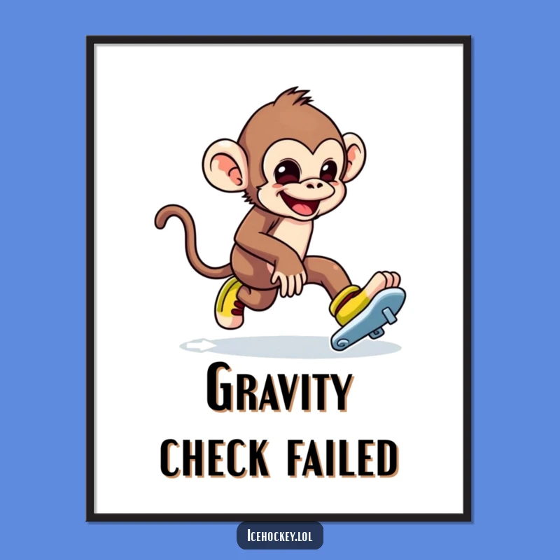 Funny Monkey Ice Skating Poster: Hilarious Art for Pranksters and Decor.
