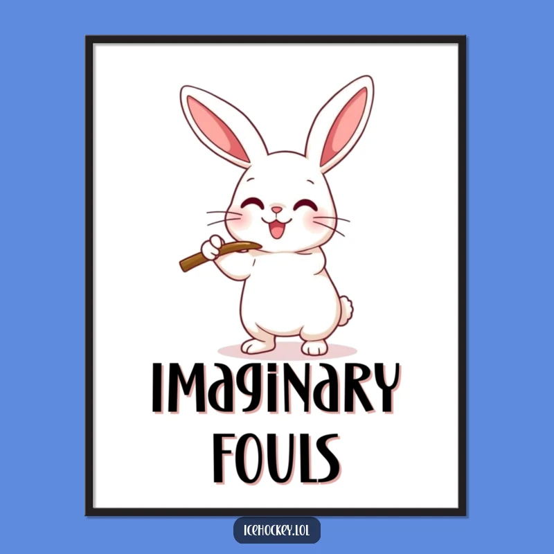 Funny Hockey Rabbit Poster: Action Shot of Rabbit Checking, Premium Funny Gift