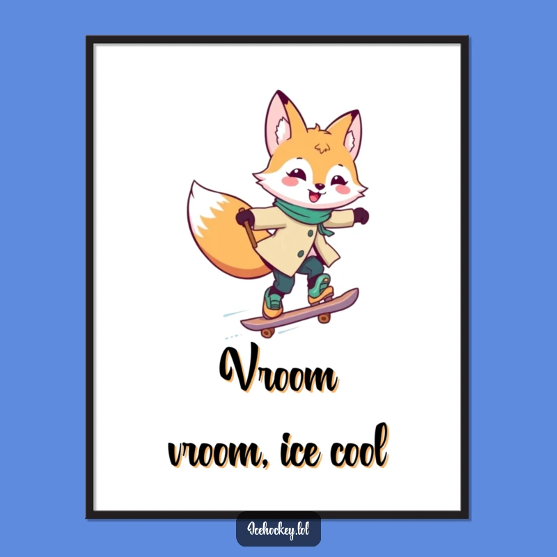Funny Fox Skating Poster: Artistic Joyful Fox Gliding Fast, Premium Funny Gift