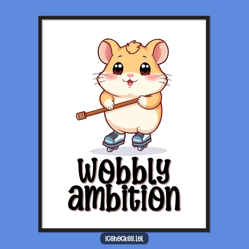 Funny Hamster Skater Poster: Wide-Eyed Rodent Art for Hockey Fans
