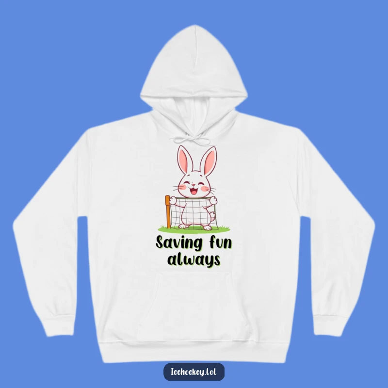 Funny Rabbit Goalie Hoodie: Cozy Joyful Net Defender Sweatshirt