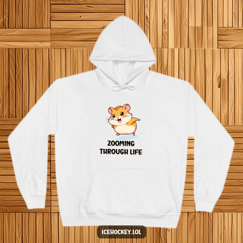 Funny Hamster Skating Hoodie: A smiling hamster races fast across the ice, offering a cozy and humorous addition to any wardrobe.