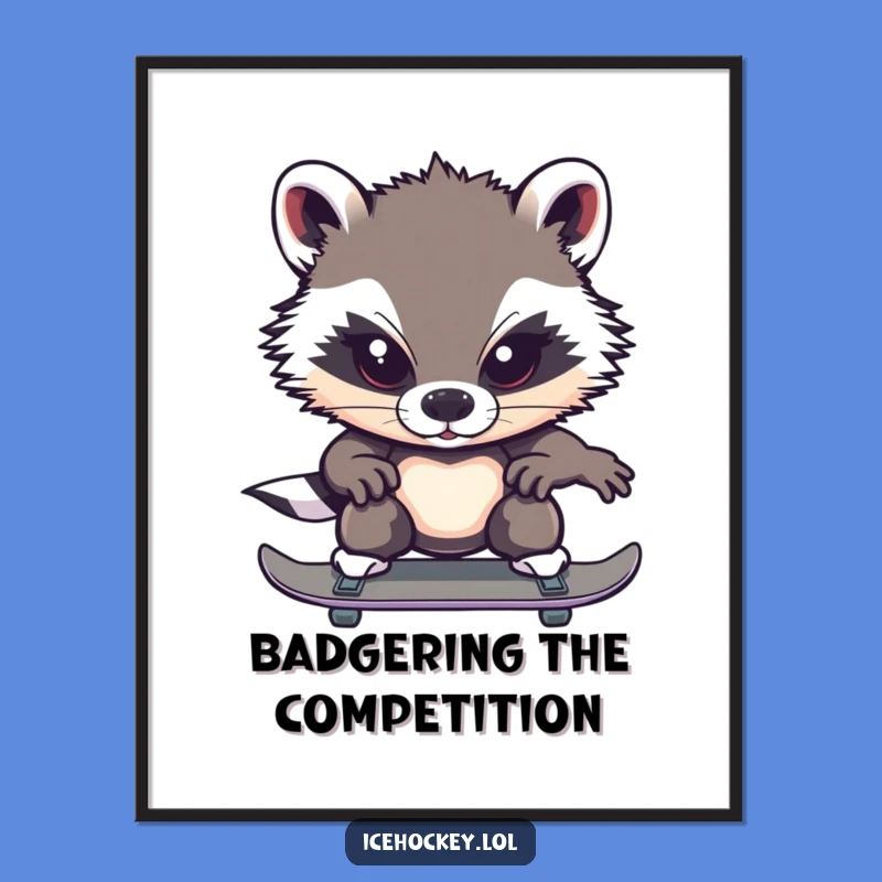Free Printable Funny Badger Wall Art: Focused Skater Downloadable Decor
