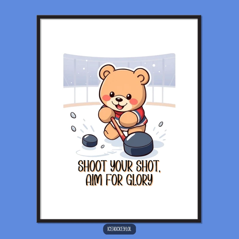 Free Printable Wall Art: Funny Hockey Bear Shooting Puck, Sports Fan Decor