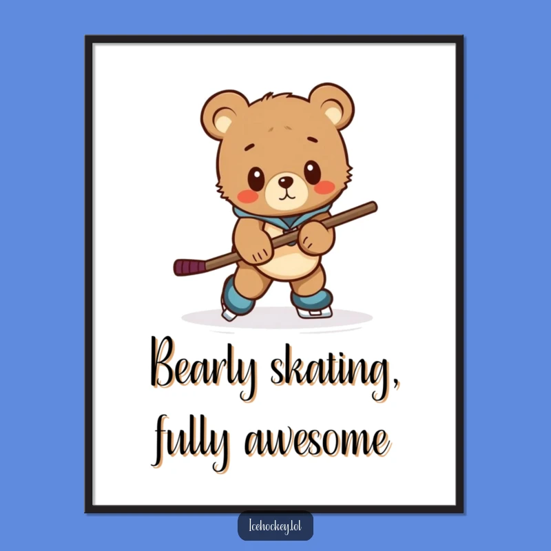 Funny Free Printable Bear Cub Hockey Wall Art - Downloadable Art