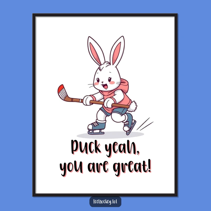Funny Free Printable Wall Art: Hockey Bunny Action Shot Downloadable Decor